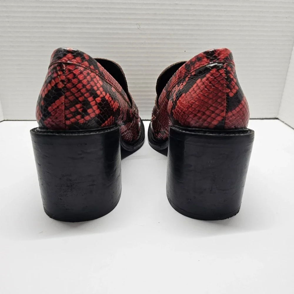 ASOS Womens Sz 6 Chunky Loafers Red Black Faux Snakeskin 3